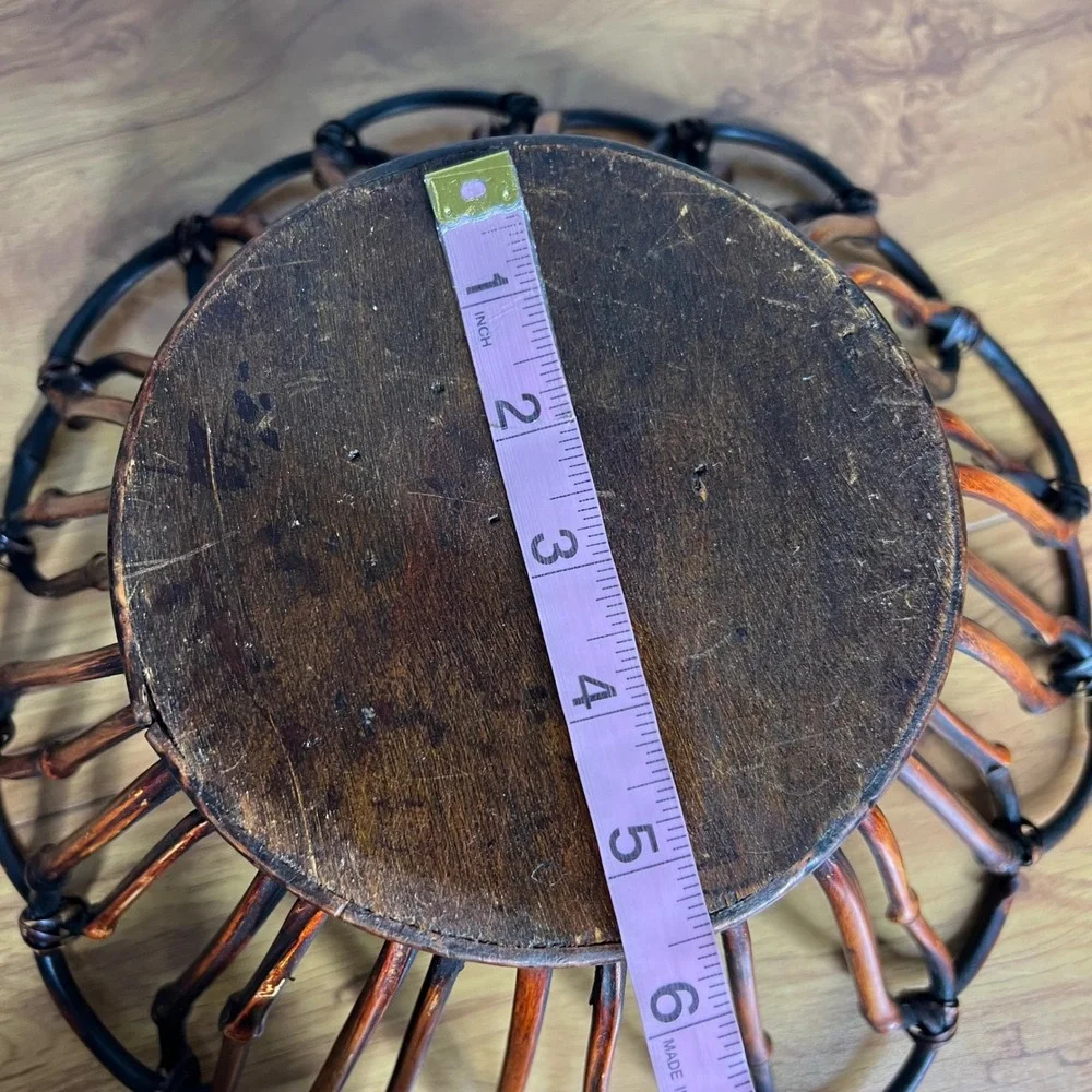 Vintage Bent Bamboo Wood Fruit Basket Boho Centerpiece Tiki Coastal MCM Eclectic